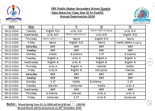 Primary Section Final Term Exam 2024